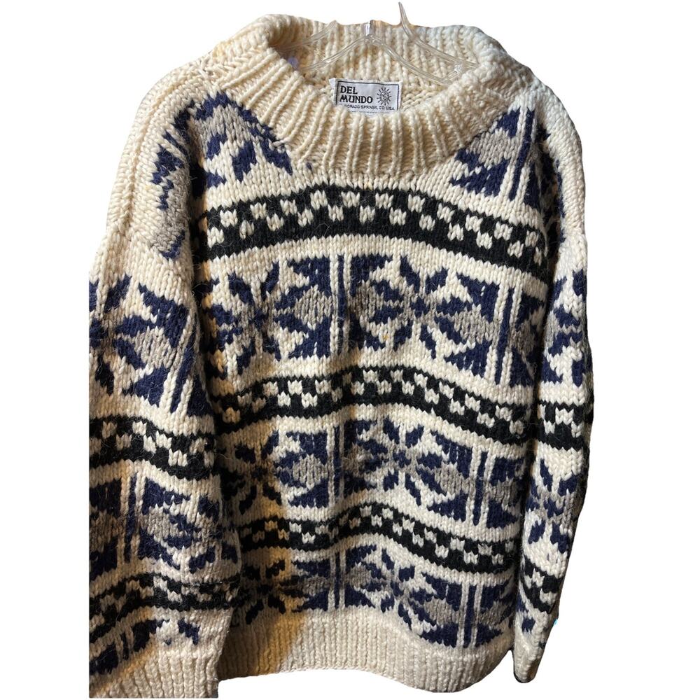 Vintage Del Mundo Oversized Ecuador Wool Fair Isle Sweater Nordic Sz XL Pullover